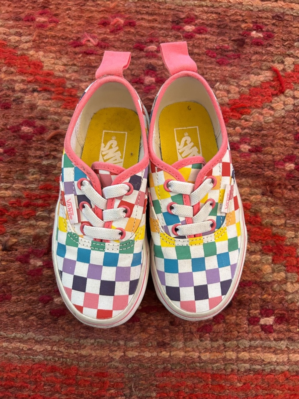 Vans Kids Checkerboard Rainbow Slip-On Sneakers - Pink Trim